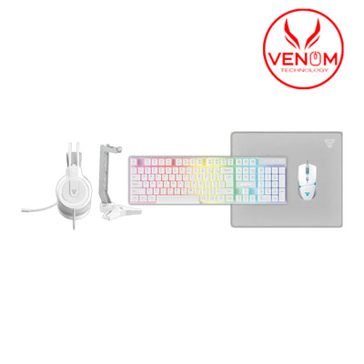 FANTECH P51 5-IN-1 WHITE COMBO – Flash HQ53 Headset + Tower II AC304 Headset Stand + Shikari K515 Keyboard + Vigil MP356 MousePad + Crypto VX7 Mouse