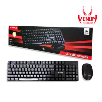 Utopia Wireless Mouse & Keyboard U-200 , 10m Receiving Distance - Black