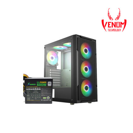 Xander Hulk 4 ARGB Mesh Mid Tower Black Gaming Case + 600W 80+ PSU