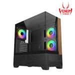 Cooler Master Elite 690 3X Tempered Glass & Wood Mid-Tower ATX Case - Black